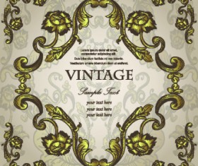 Gold floral ornament frame vector 01