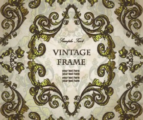 Gold floral ornament frame vector 02