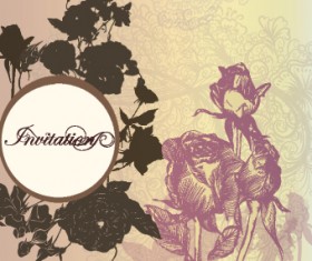 Vintage rose wedding Invitation cards vector 02