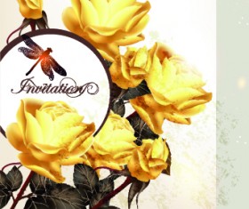 Vintage rose wedding Invitation cards vector 05