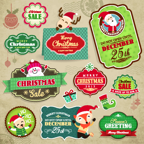 Vintage christmas elements and labels vector 01