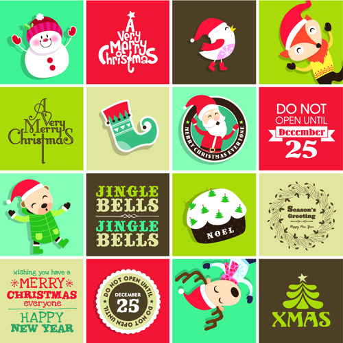 Vintage christmas elements and labels vector 02