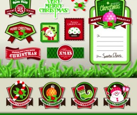 Vintage christmas elements and labels vector 03