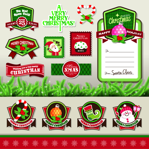 Vintage christmas elements and labels vector 03
