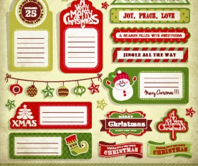 Vintage christmas elements and labels vector 04