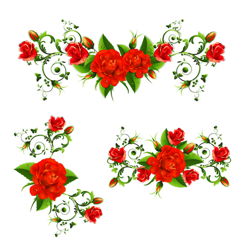 Colored flowers with dewdrop vector 02
