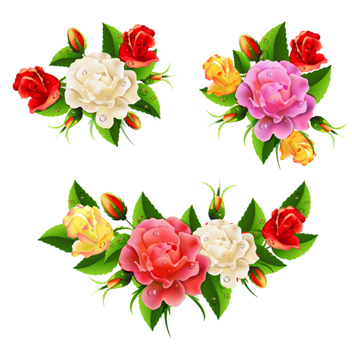 Colored flowers with dewdrop vector 04