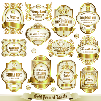 Gold framed labels vector 02