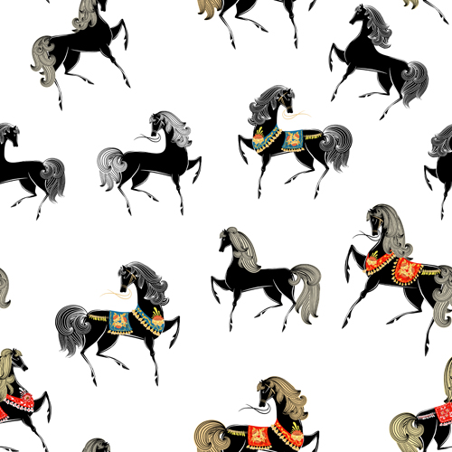 2014 Horses Seamless Patterns vector 04