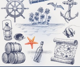 Hand drawn nautical objects vector 02