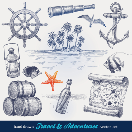 Hand drawn nautical objects vector 02