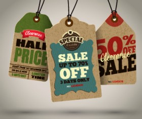 Vintage cardboard sale tags vector 01