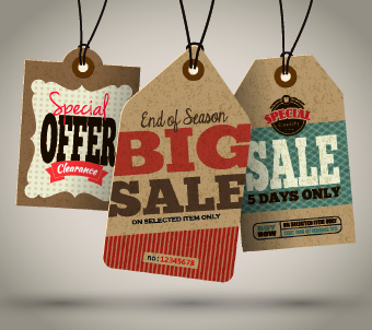 Vintage cardboard sale tags vector 02