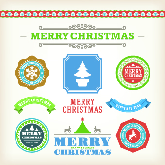 Vintage 2014 Christmas decoration and labels vector 01