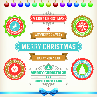 Vintage 2014 Christmas decoration and labels vector 03