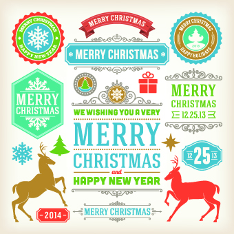 Vintage 2014 Christmas decoration and labels vector 04