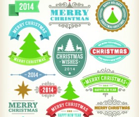 Vintage 2014 Christmas decoration and labels vector 05