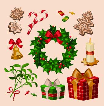 2014 Christmas vintage objects vector 04