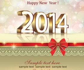 2014 New Year Bow Greeting Cards Vector