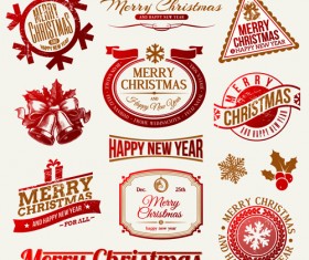 2014 New Year and Christmas labels with decor vector 01
