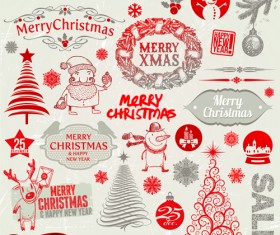 2014 New Year and Christmas labels with decor vector 02