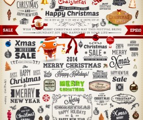2014 New Year and Christmas labels with decor vector 03