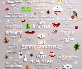 2014 New Year and Christmas labels with decor vector 05