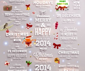2014 New Year and Christmas labels with decor vector 06