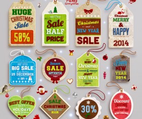 2014 New Year and Christmas labels with decor vector 07