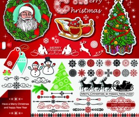 2014 New Year and Christmas labels with decor vector 08