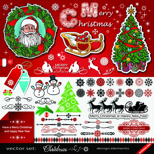 2014 New Year and Christmas labels with decor vector 08