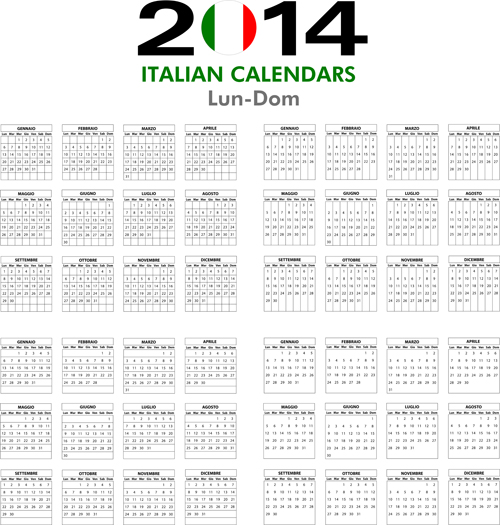 Italian Version Calendar 2014 vector set 02 free download