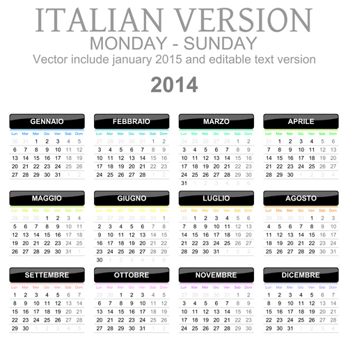 Italian Version Calendar 2014 vector set 04