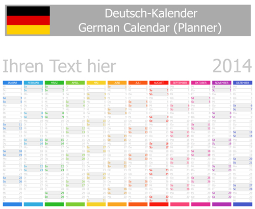 German Version Calendar 2014 vector set 01
