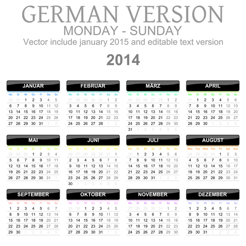 German Version Calendar 2014 vector set 05