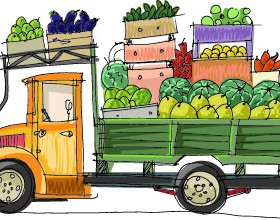 Cartoon car transporter elements vector 01