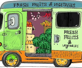 Cartoon car transporter elements vector 02