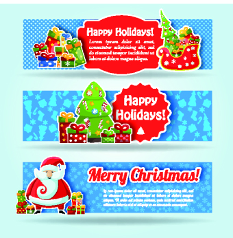 Christmas elements with santa vector banner 05