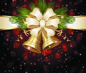 Christmas bells and ribbon bow vector background 02