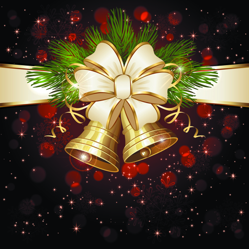Christmas bells and ribbon bow vector background 02