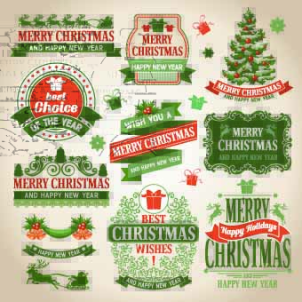 Christmas green labels vector