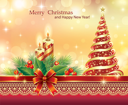 Christmas tree and candle background vector 02