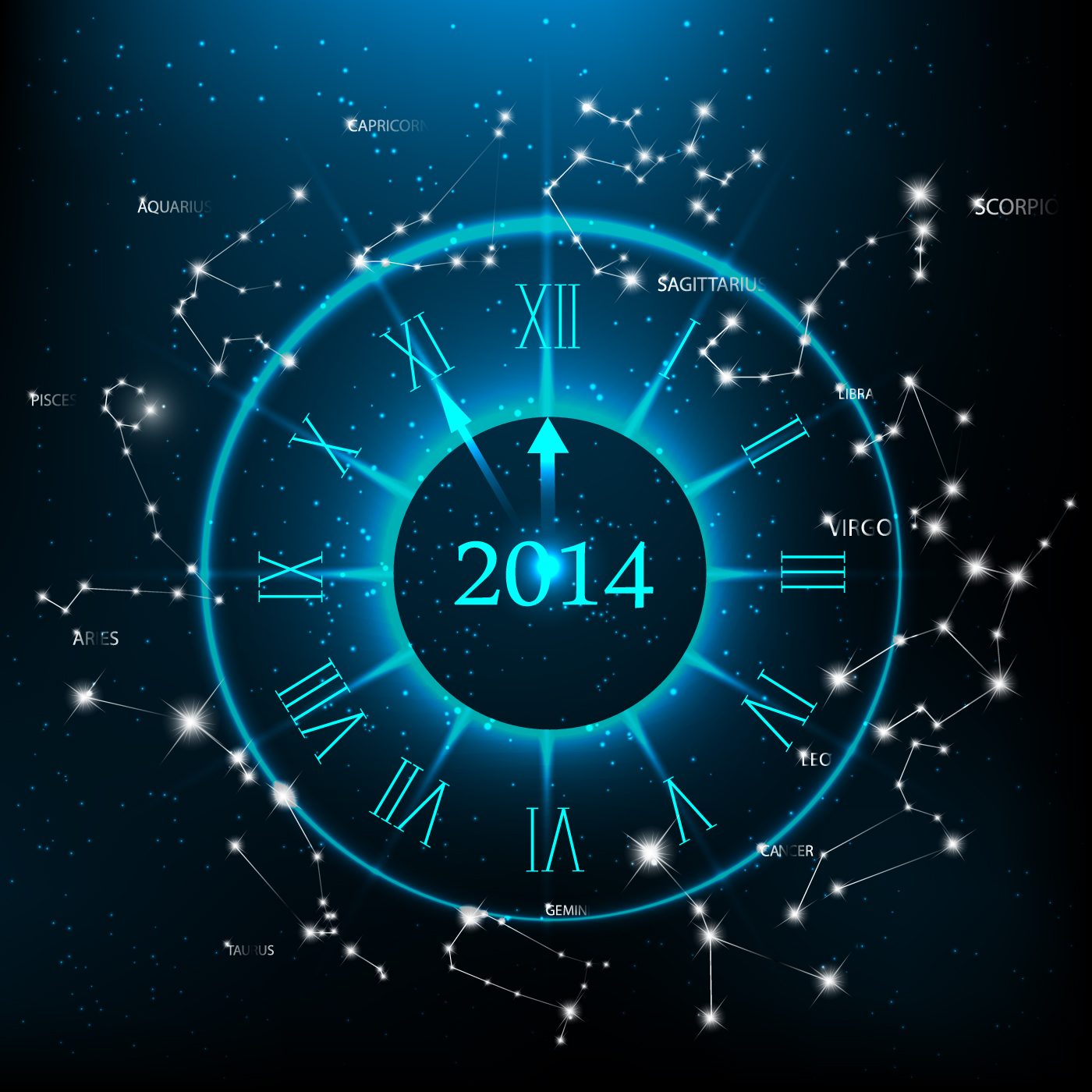 Часы со знаками зодиака. 2014 Знак зодиака. Гороскоп часы. 2014 Год гороскоп.