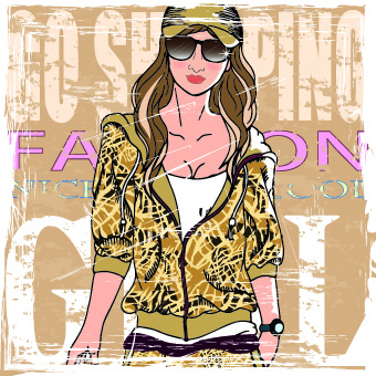 Fashion girl grunge background vector 02