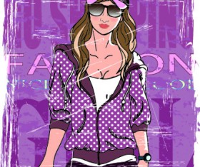 Fashion girl grunge background vector 03