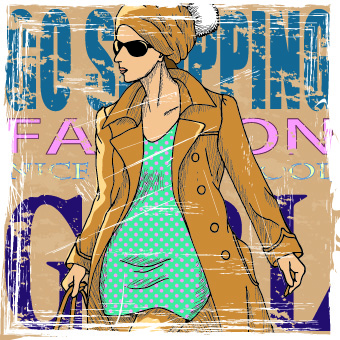 Fashion girl grunge background vector 04