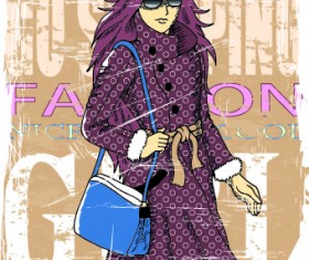 Fashion girl grunge background vector 05