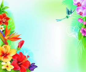 Beautiful flowers and butterflies vector background 02