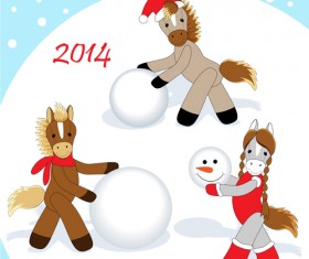 Funny Horses 2014 New Year design vector 01