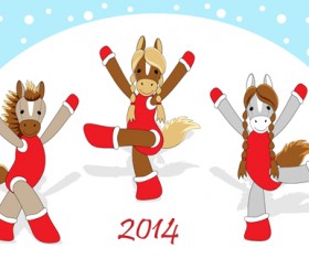 Funny Horses 2014 New Year design vector 02